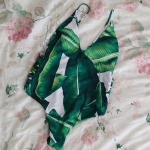 Tropical one piece bathing suit